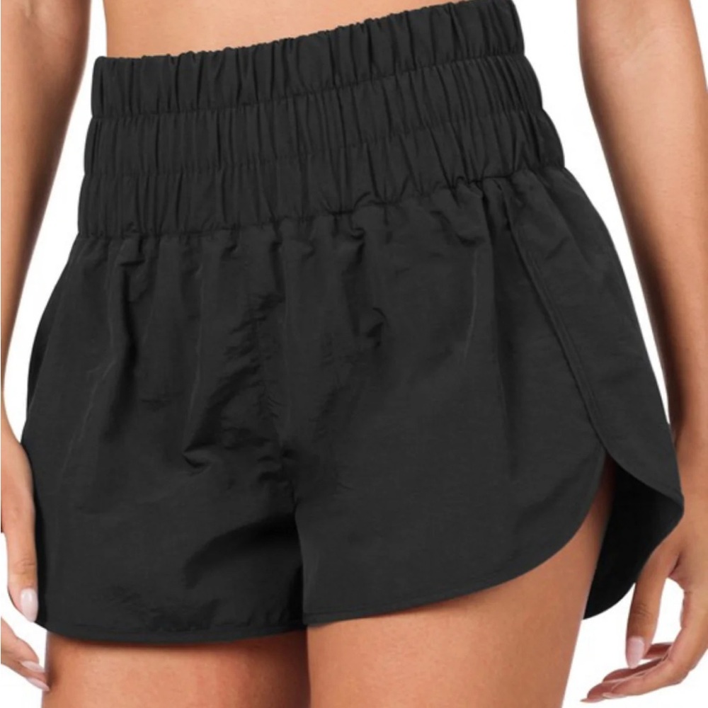 Zenana Windbreaker Smocked Running Shorts